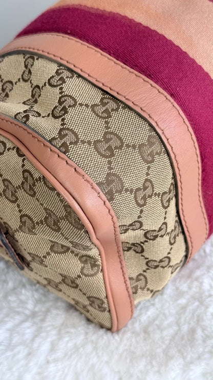 GUCCI Web Boston Small GG Canvas With Strap