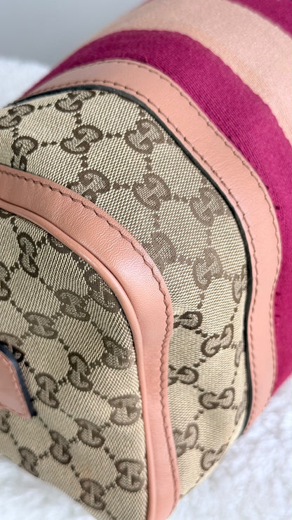 GUCCI Web Boston Small GG Canvas With Strap