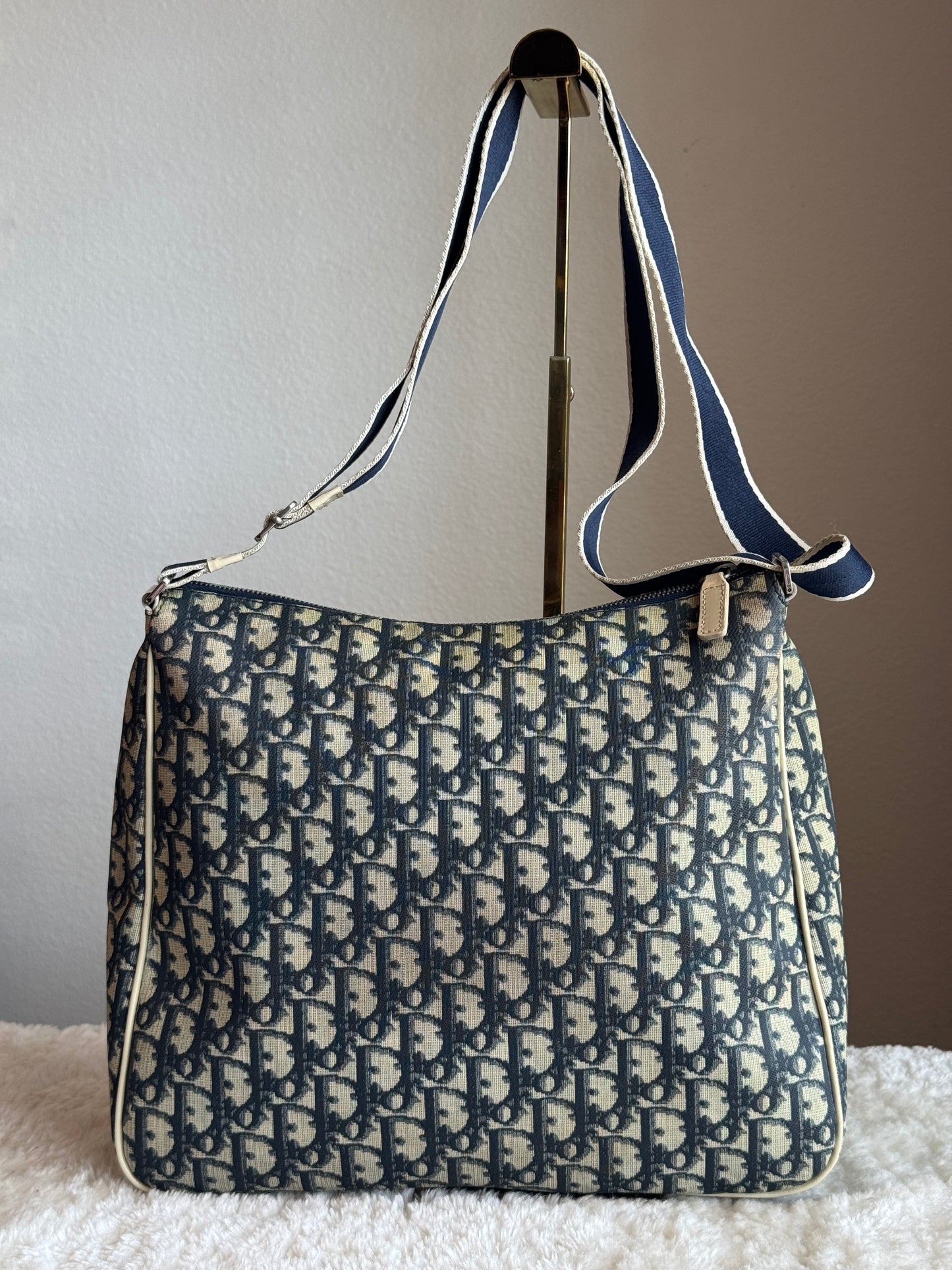 CHRISTIAN DIOR Vintage Girly Zip Messenger Bag Diorissimo Coated Canvas