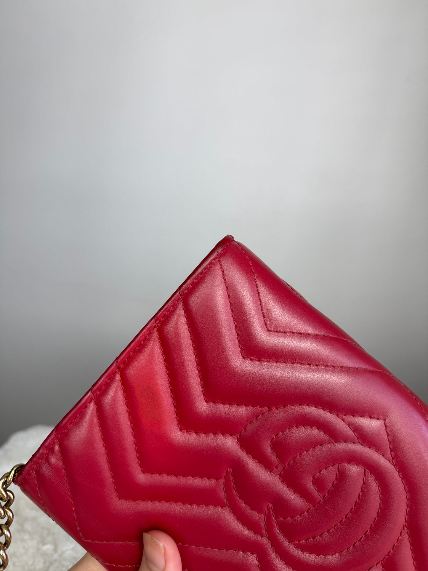 GUCCI GG Marmont Chain Wallet Matelasse Leather Red