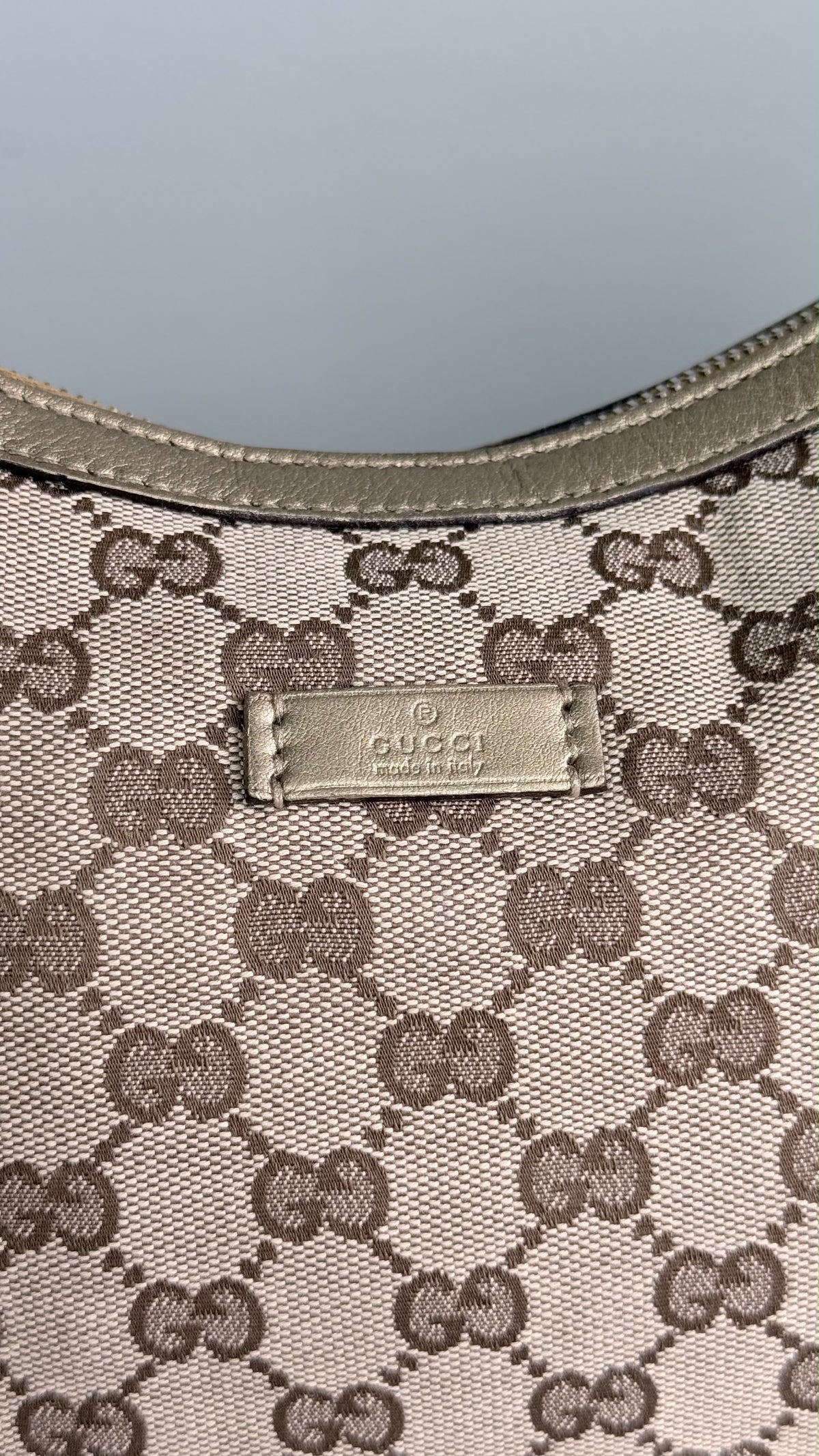GUCCI Web Halfmoon Hobo  GG Canvas Gold Metallic