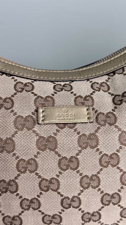 GUCCI Web Halfmoon Hobo  GG Canvas Gold Metallic
