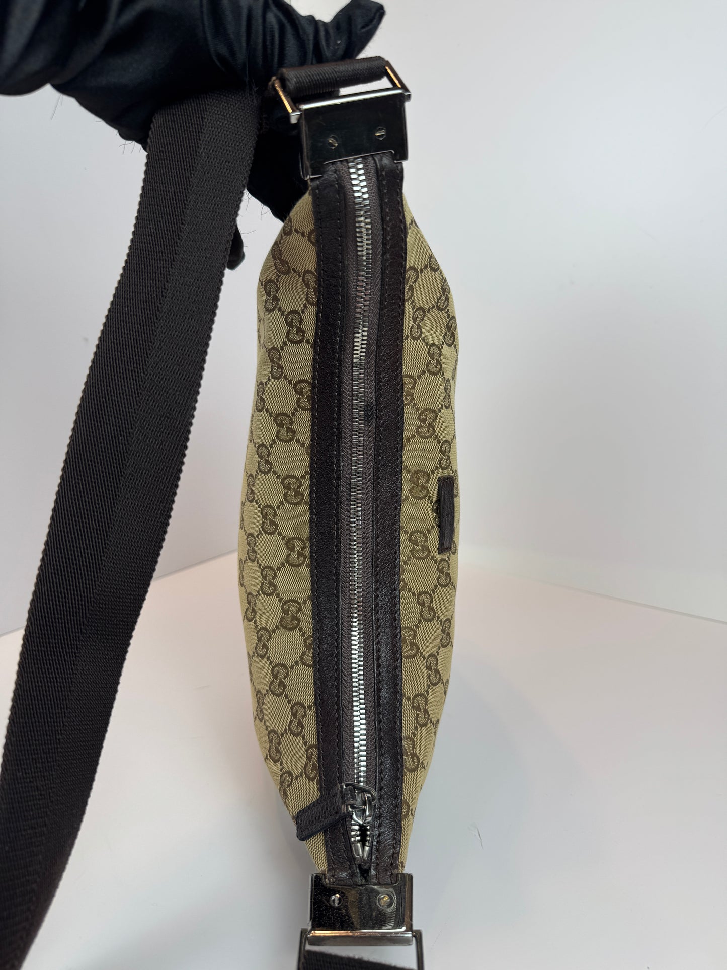 GUCCI Hobo Halfmoon Double Button GG Canvas Brown