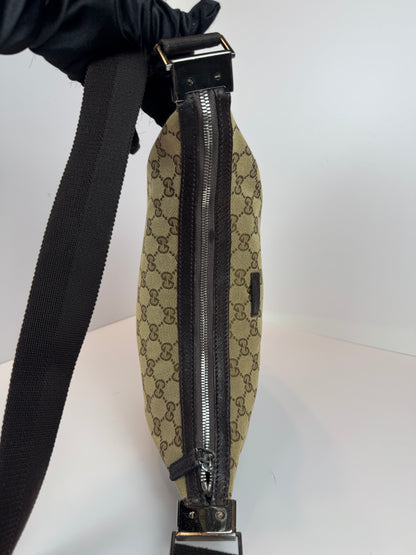 GUCCI Hobo Halfmoon Double Button GG Canvas Brown