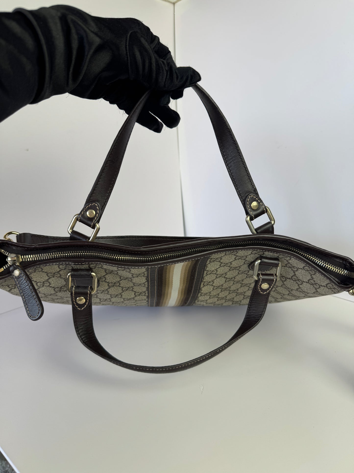 GUCCI GG Supreme Retro Web Two Ways Tote