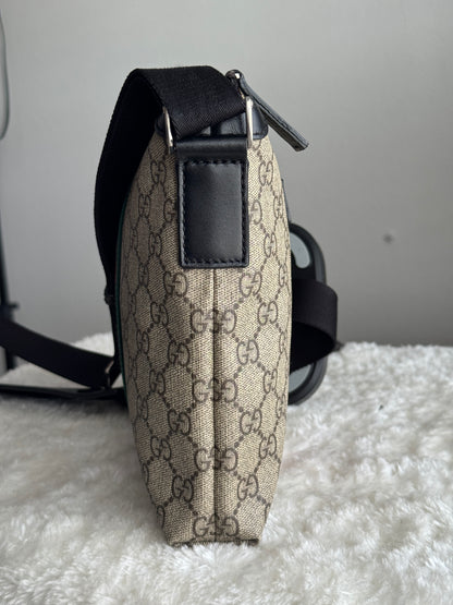 GUCCI Web Flat Mini Crossbody GG Supreme Coated Canvas Black