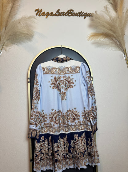 D15👗Royal Baroque Shirt Dress – Pre-Owned (All Sales Final) 💙✨