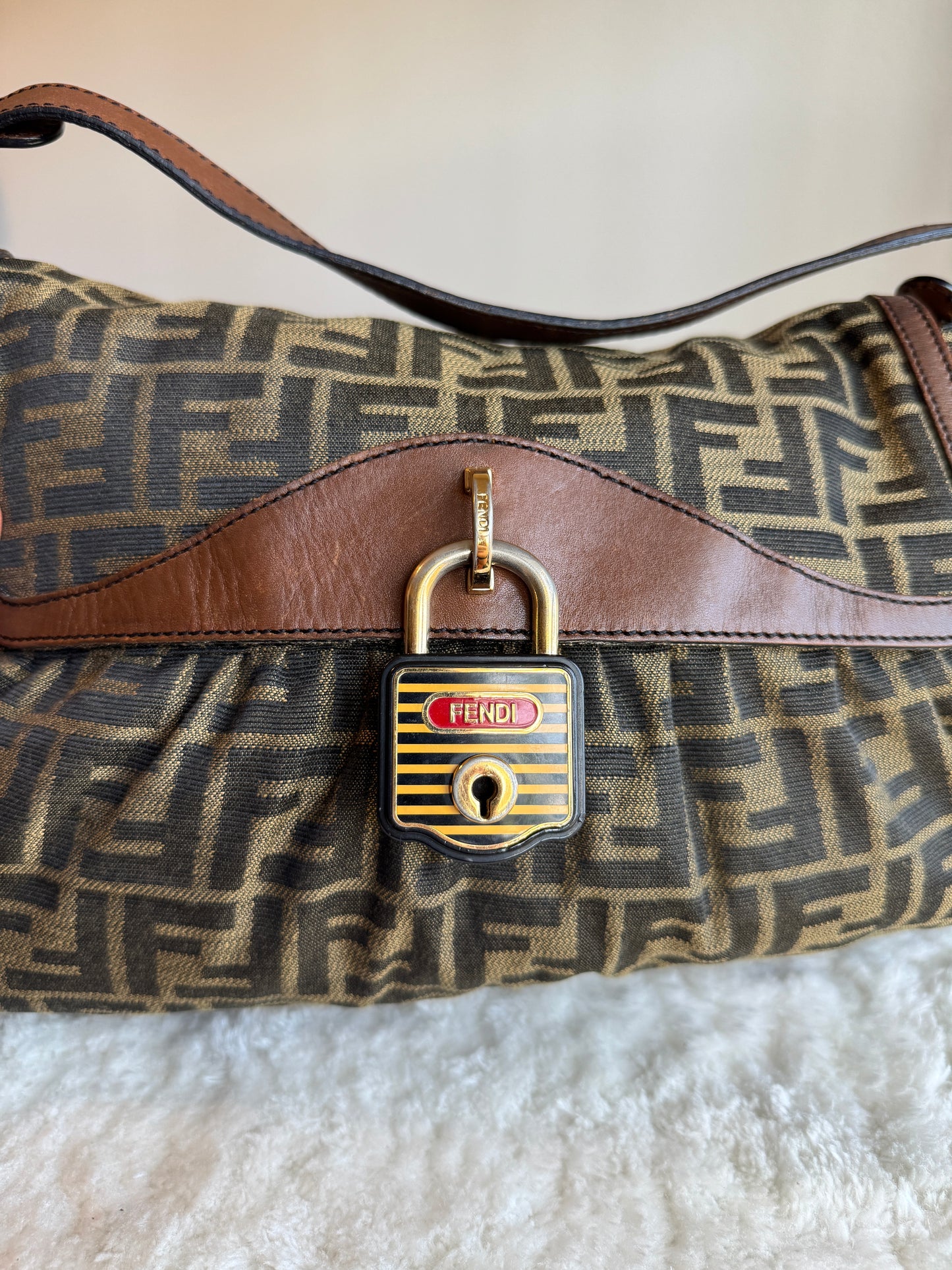 FENDI Pleated Zucca Canvas Shoulder bag