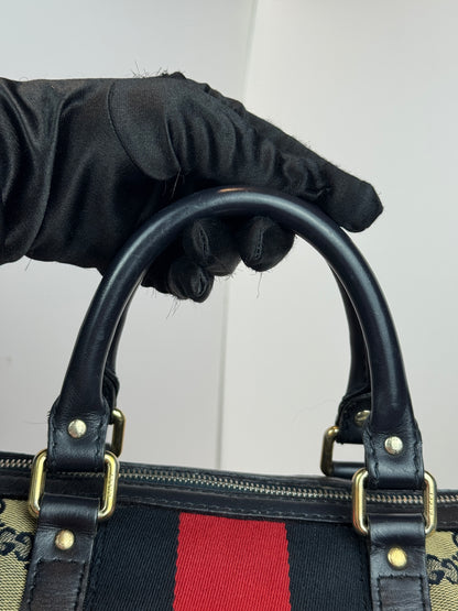 GUCCI Web Boston Navy Blue GG Canvas with strap