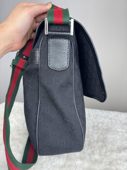 GUCCI Web Flap Messenger GG Canvas Black
