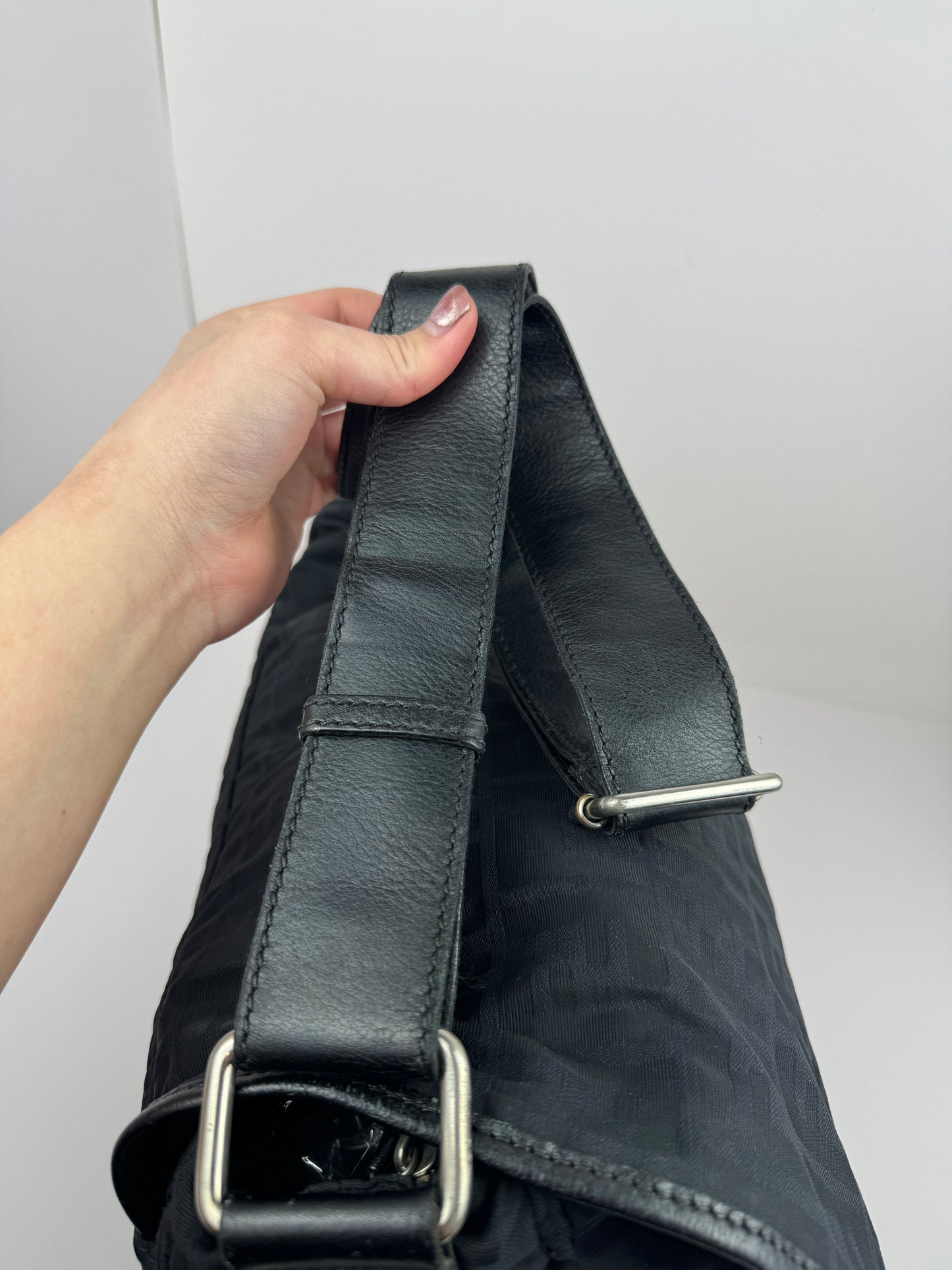 Fendi Zucca Flap Messenger Black