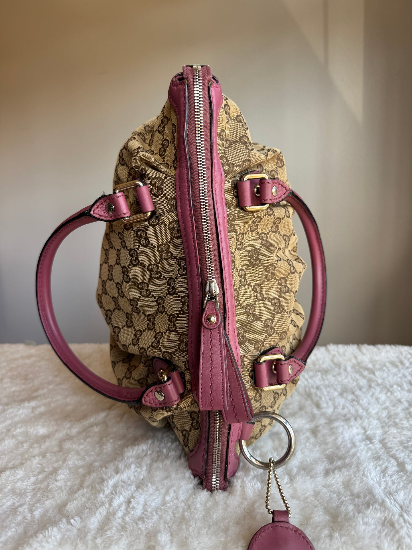 GUCCI Sukey Top handle with Strap GG Canvas Pink