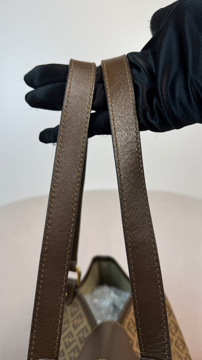 Fendi Zucchino Spalmati Chiusura tote bag in brown coated canvas with brown leather trim