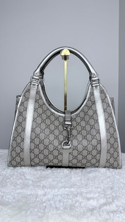 GUCCI Jackie Hobo GG Supreme Coated Canvas Silver