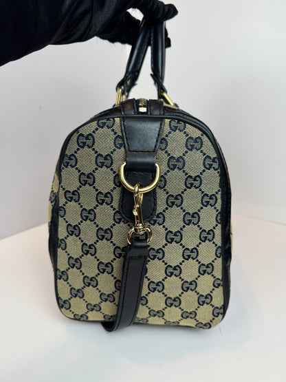 GUCCI Web Boston Navy Blue GG Canvas with strap