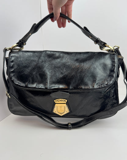 FENDI Patent Fly Shoulder Bag Black