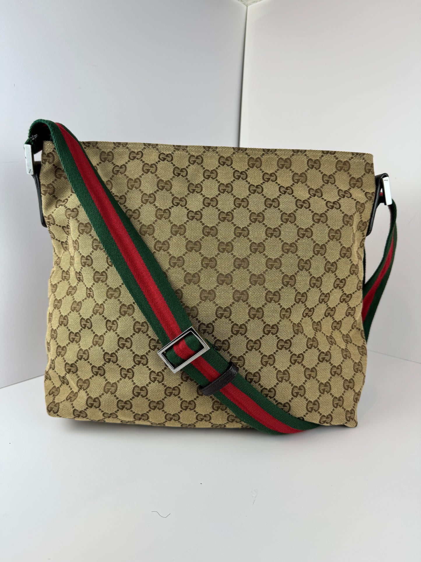 Gucci Web Flat Messenger GG Canvas Brown