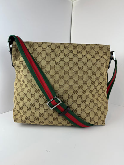 Gucci Web Flat Messenger GG Canvas Brown
