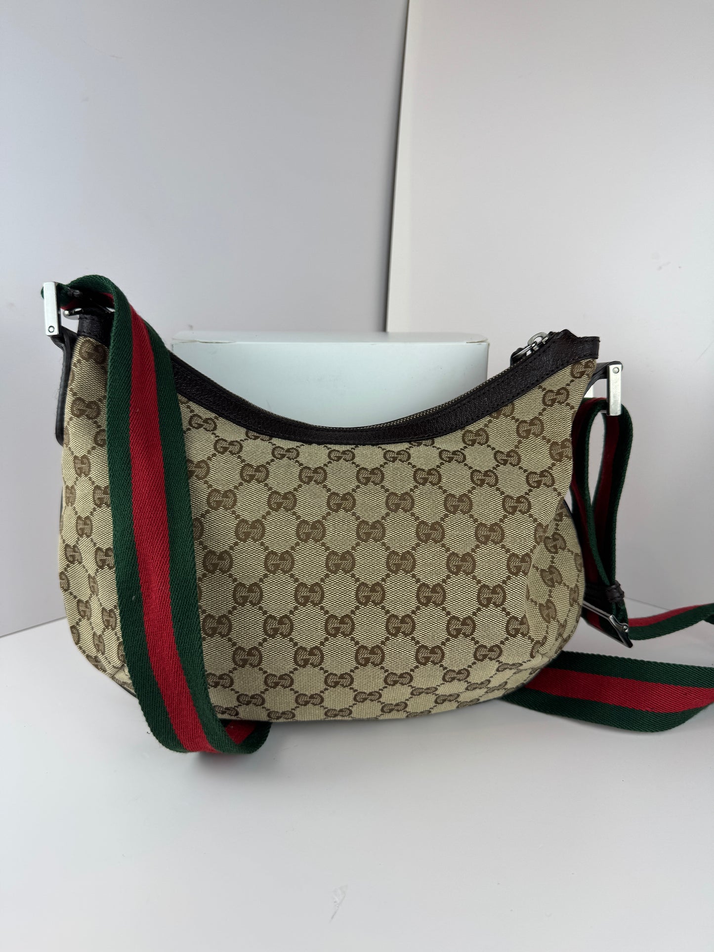 Gucci Web Halfmoon Crossbody GG Canvas