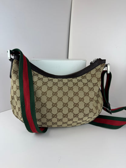 Gucci Web Halfmoon Crossbody GG Canvas