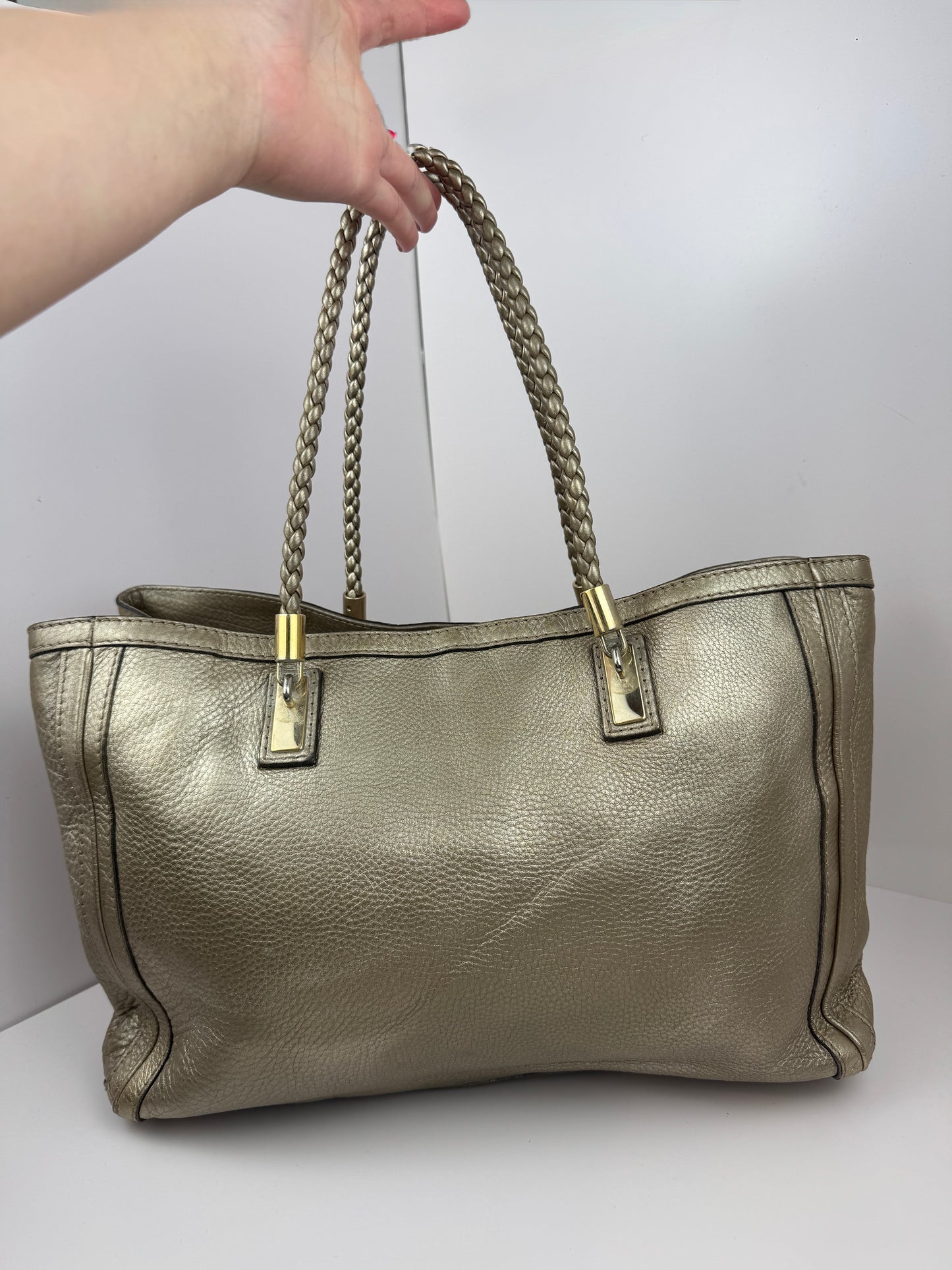 Gucci Bella Tote Leather Metallic Gold