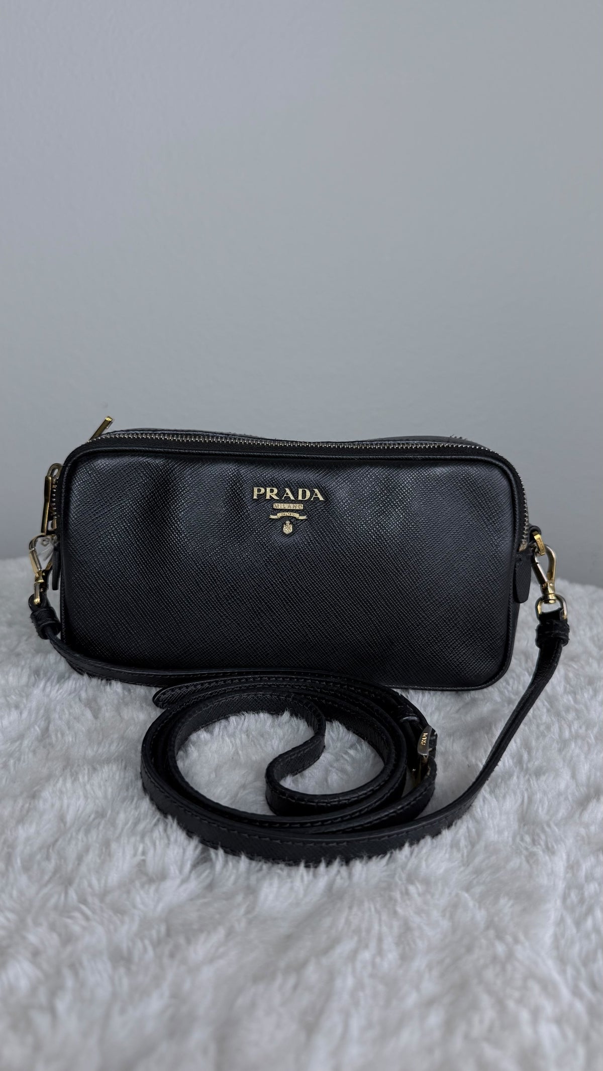 PRADA Camera Saffiano double zip Black