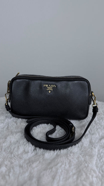 PRADA Camera Saffiano double zip Black