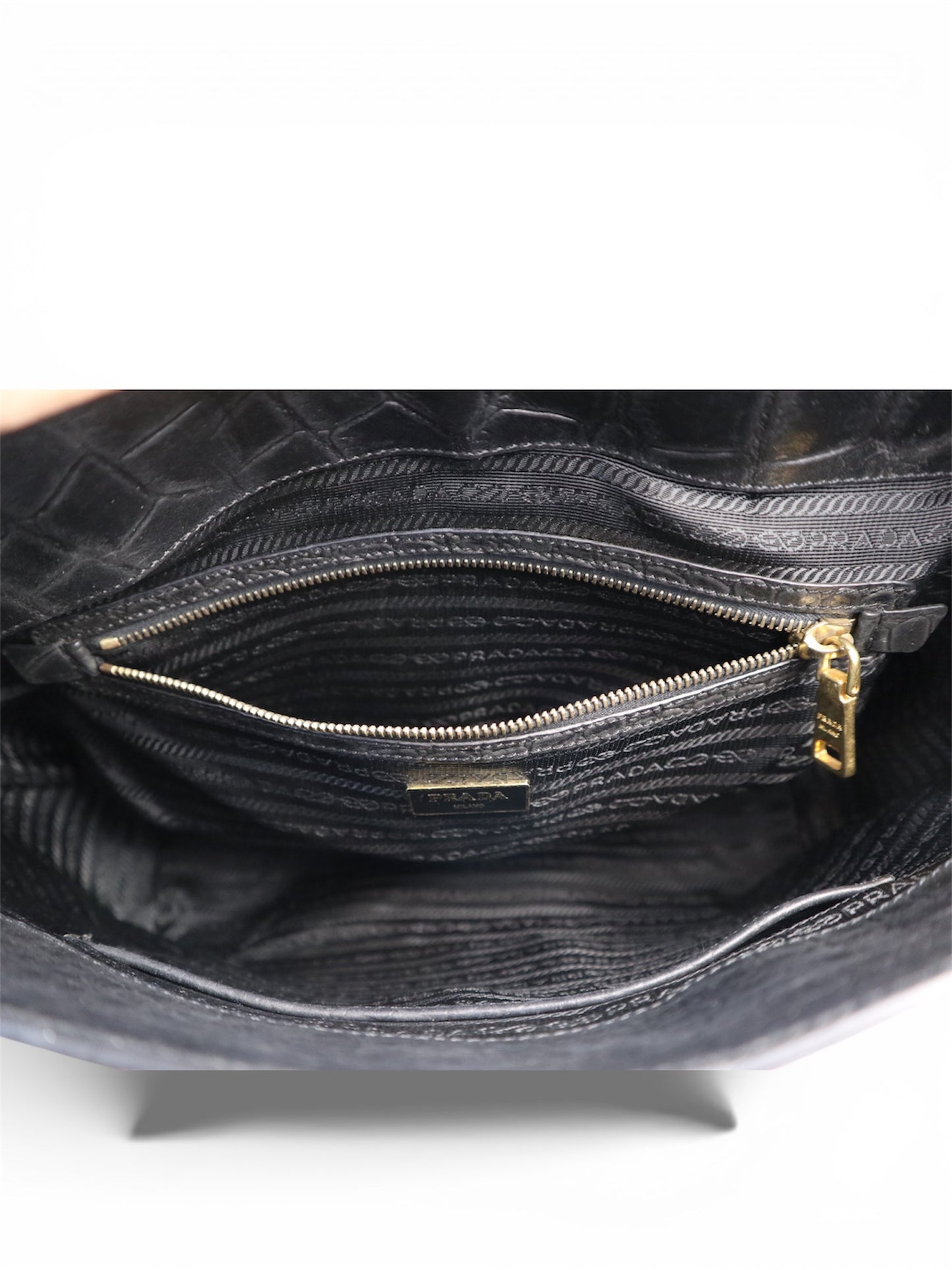 Prada Croc-Embossed Leather Top Handle Bag – Medium