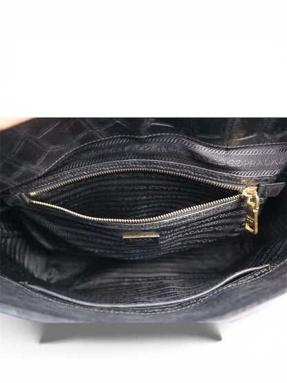 Prada Croc-Embossed Leather Top Handle Bag – Medium