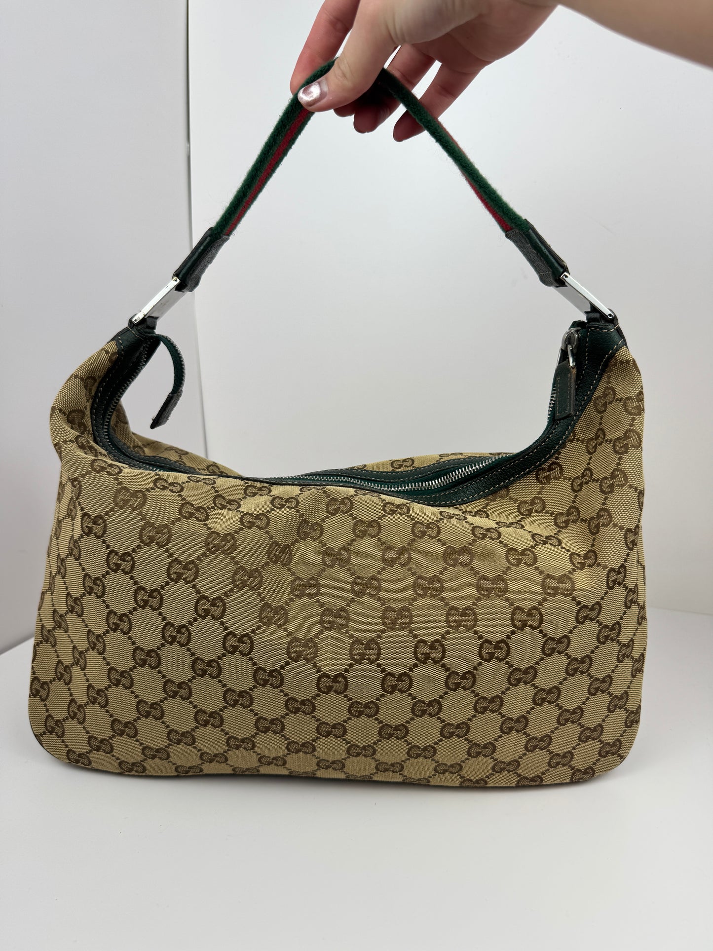 Gucci Hobo Shoulder Bag Sherry Line Strap Green