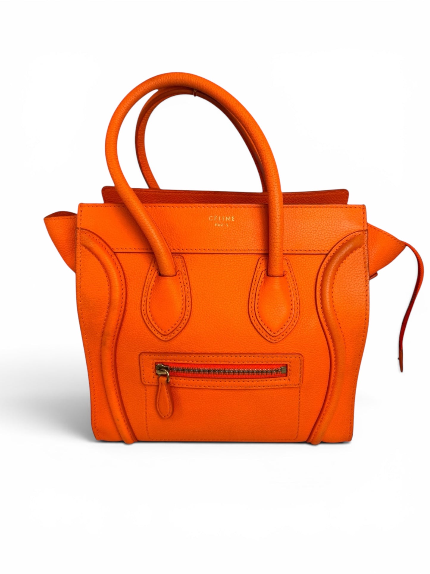 CL01👜 Celine Luggage Tote Bag Smooth Leather Mini Orange
