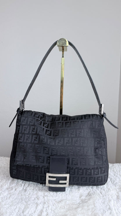 FENDI Mama Forever Zip Hobo Zucca Canvas Black