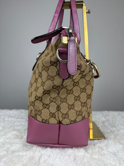 GUCCI Heart Bit Handbag with strap GG Canvas Pink