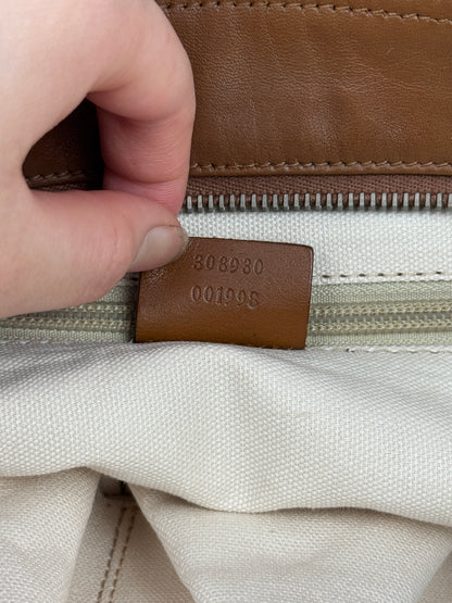 GUCCI Web Flat Messenger GG Canvas Brown