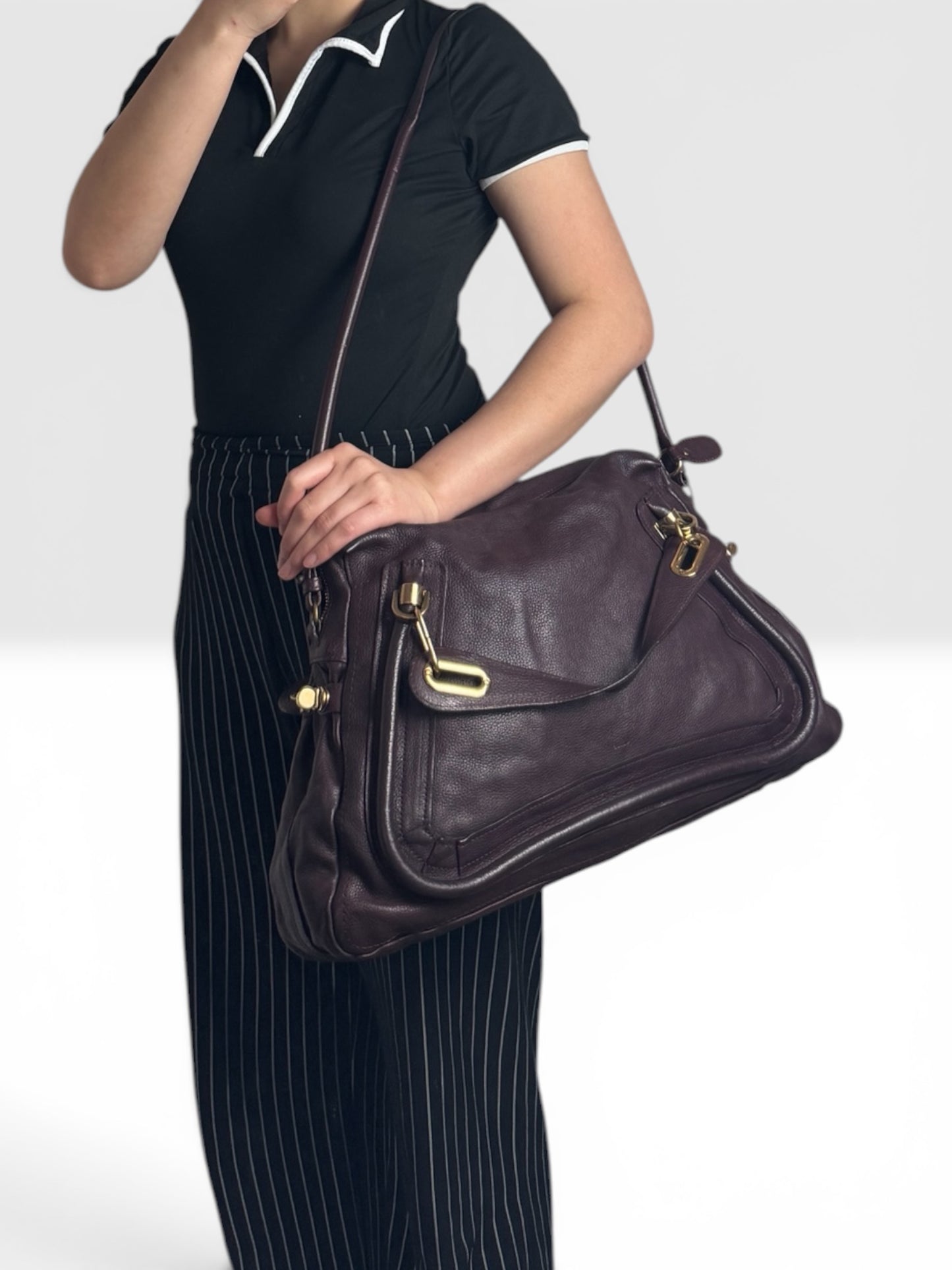 Chloe Paraty Top Handle bag Leather Medium Dark Burgundy