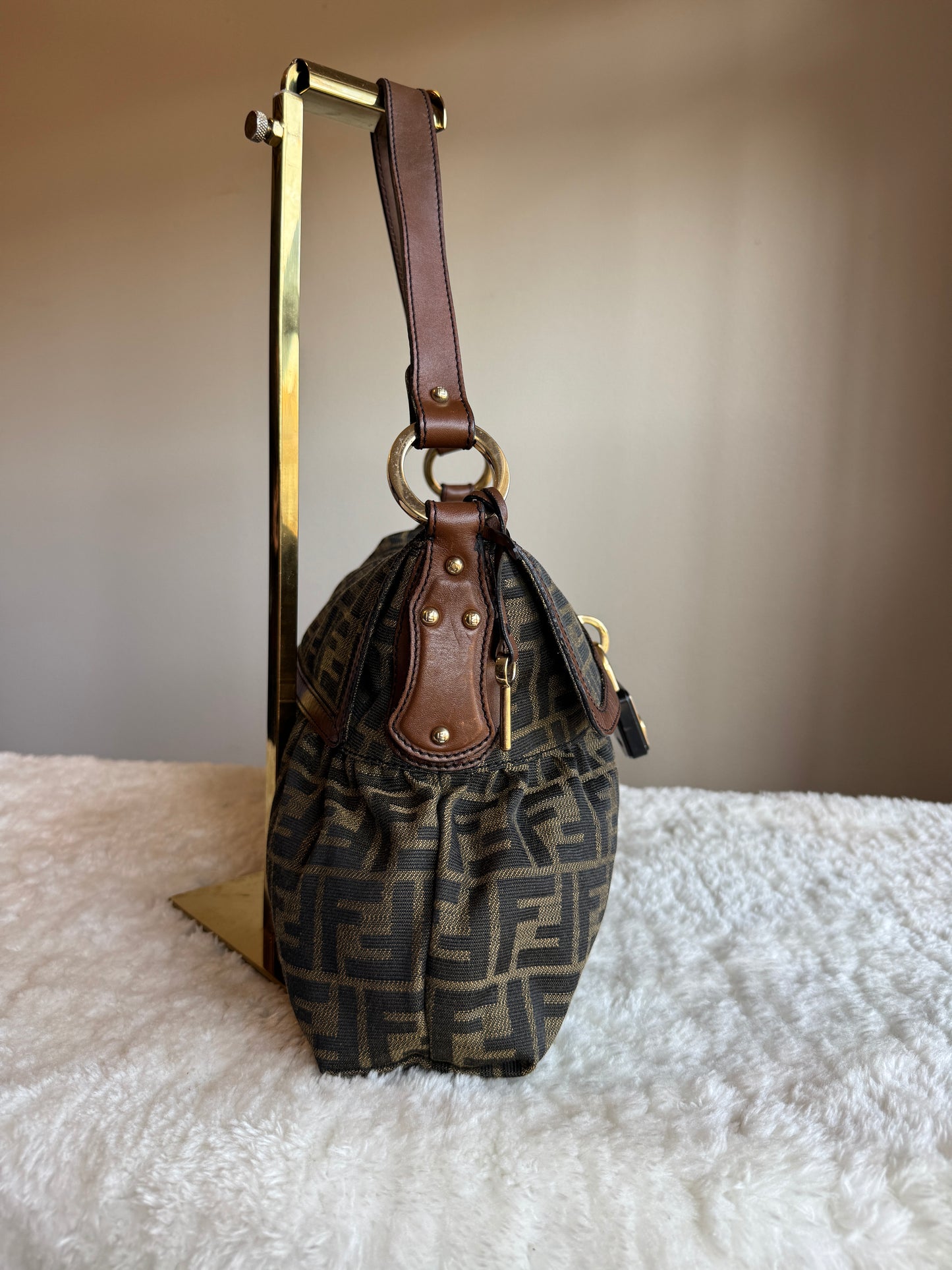 FENDI Pleated Zucca Canvas Shoulder bag