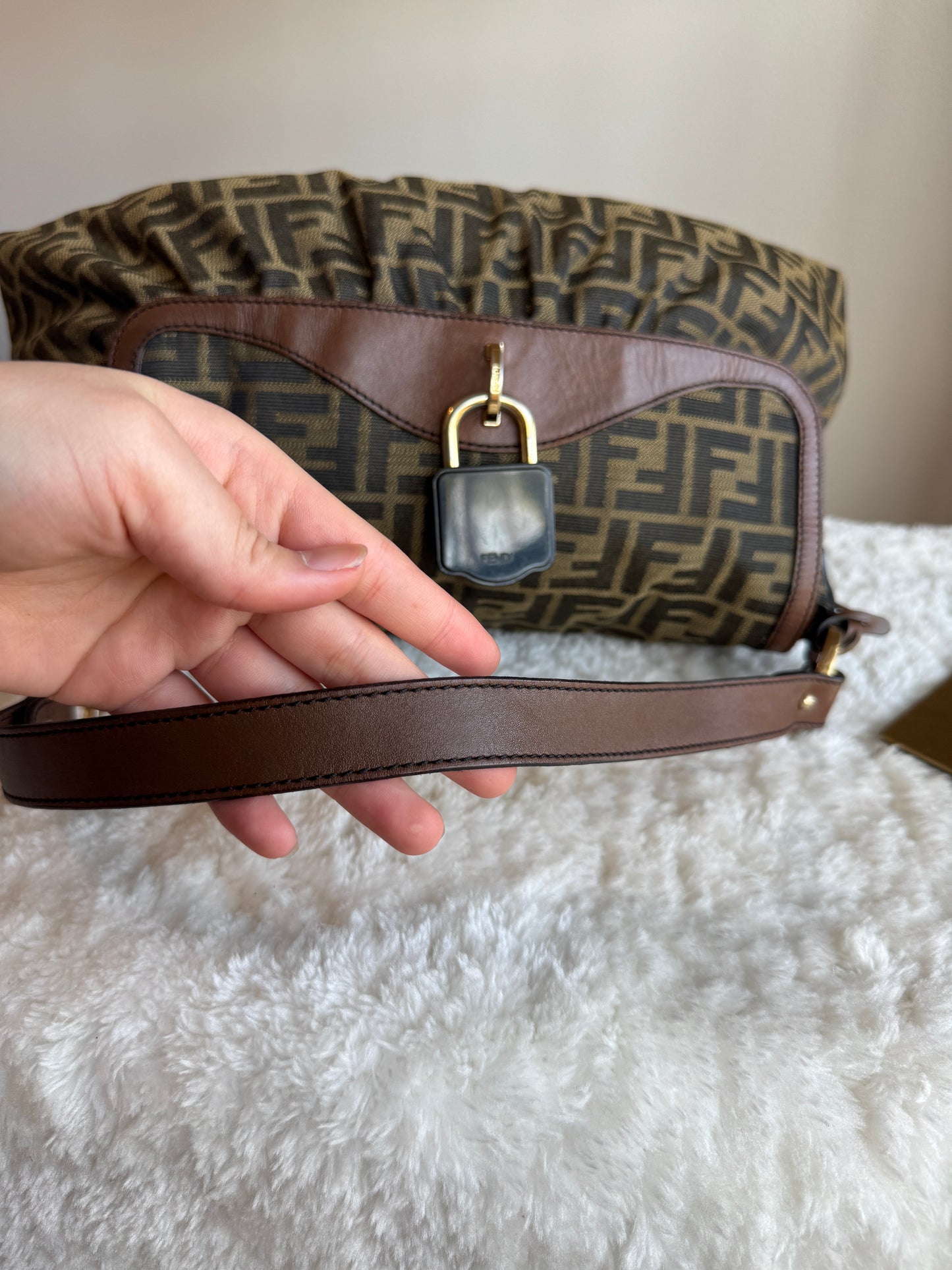 FENDI Pleated Zucca Canvas Shoulder bag