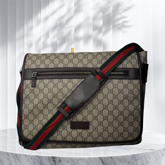 Gucci Messenger Web Strap Coated Canvas Bag