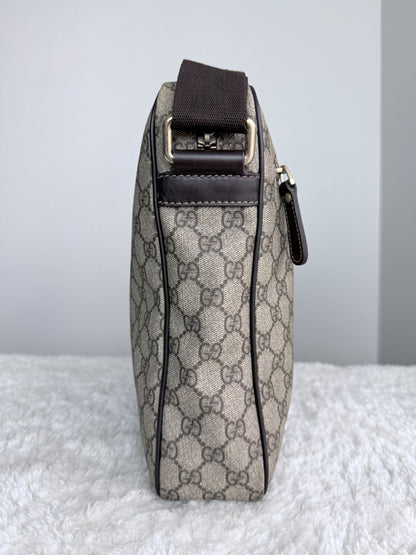 GUCCI Front Zip Messenger GG Coated Canvas Brown