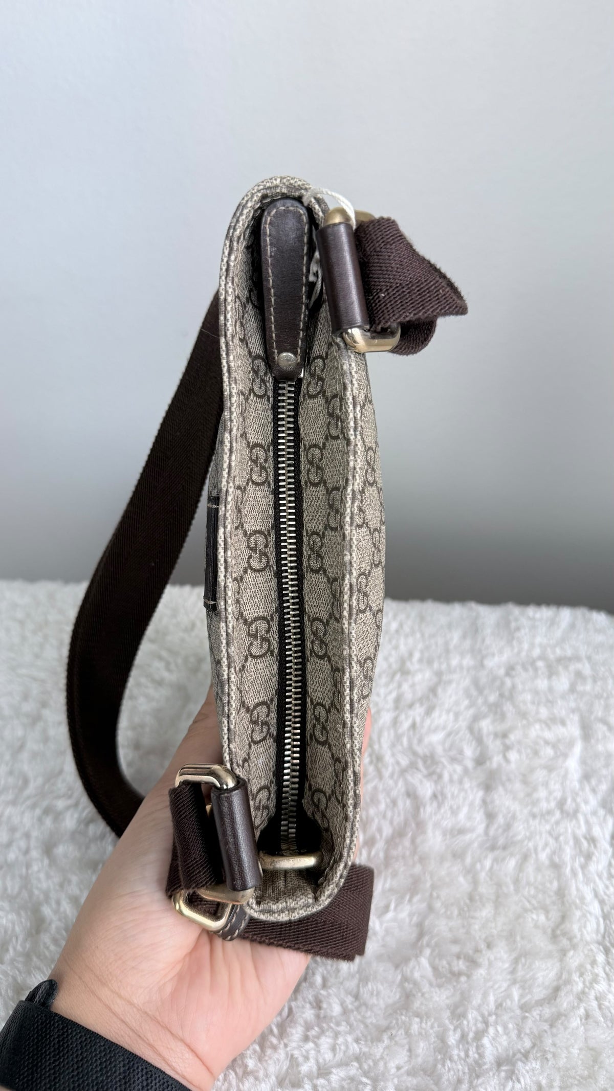 GUCCI Flat Small GG Supreme Coated canvas Brown messenger