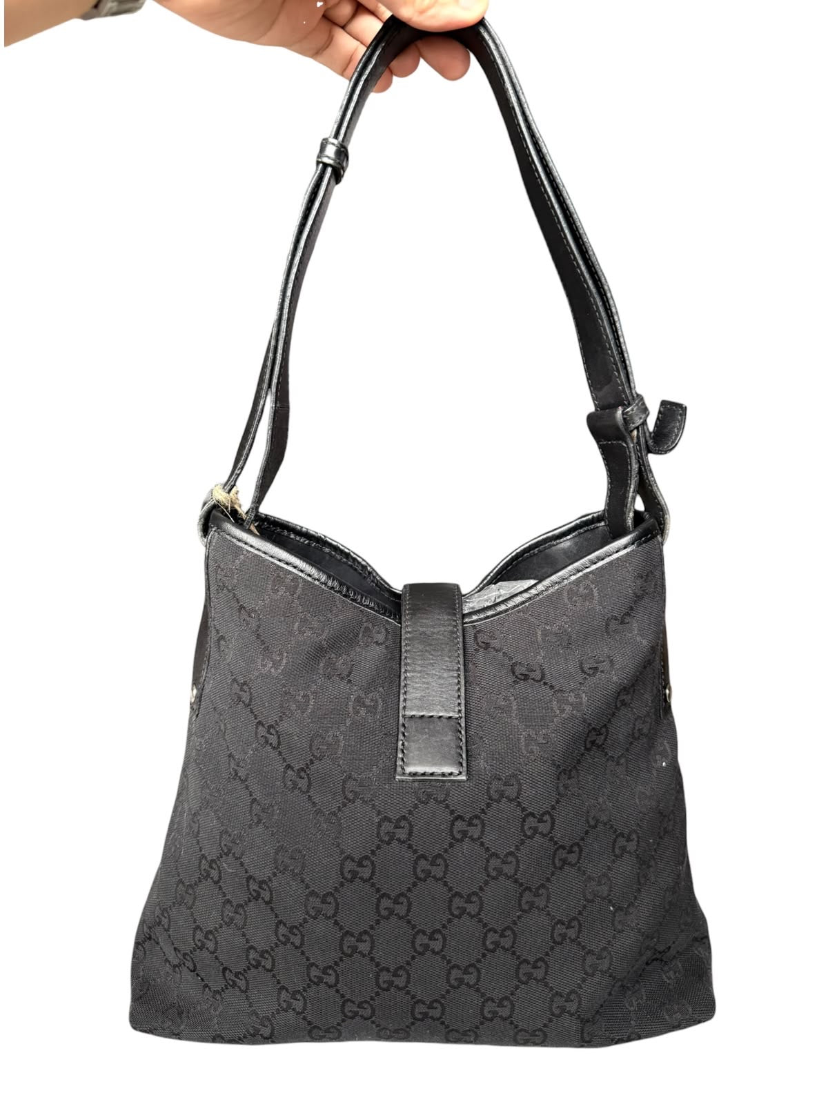 Gucci Piston Lock Shoulder bag GG Canvas Black