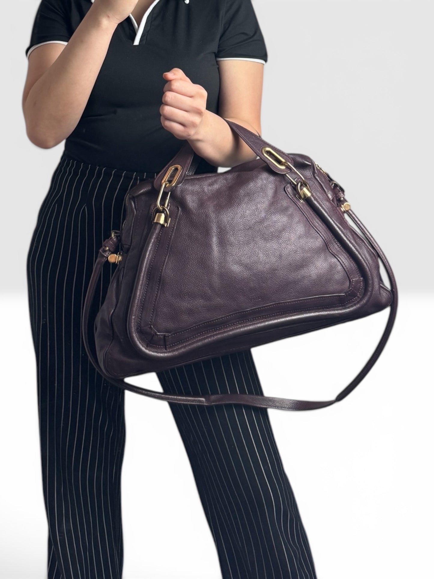 Chloe Paraty Top Handle bag Leather Medium Dark Burgundy