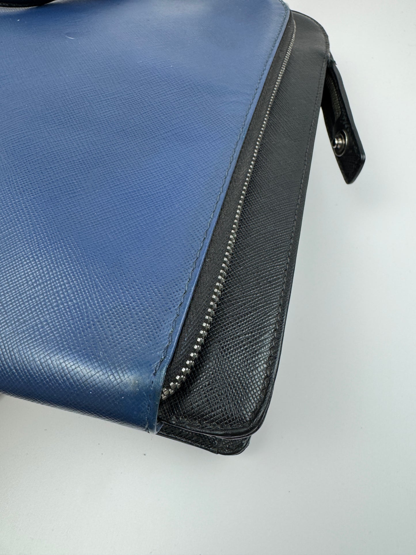 Prada Saffiano Business Briefcase two tone Black& Blue