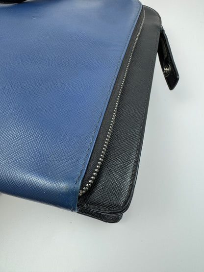 Prada Saffiano Business Briefcase two tone Black& Blue