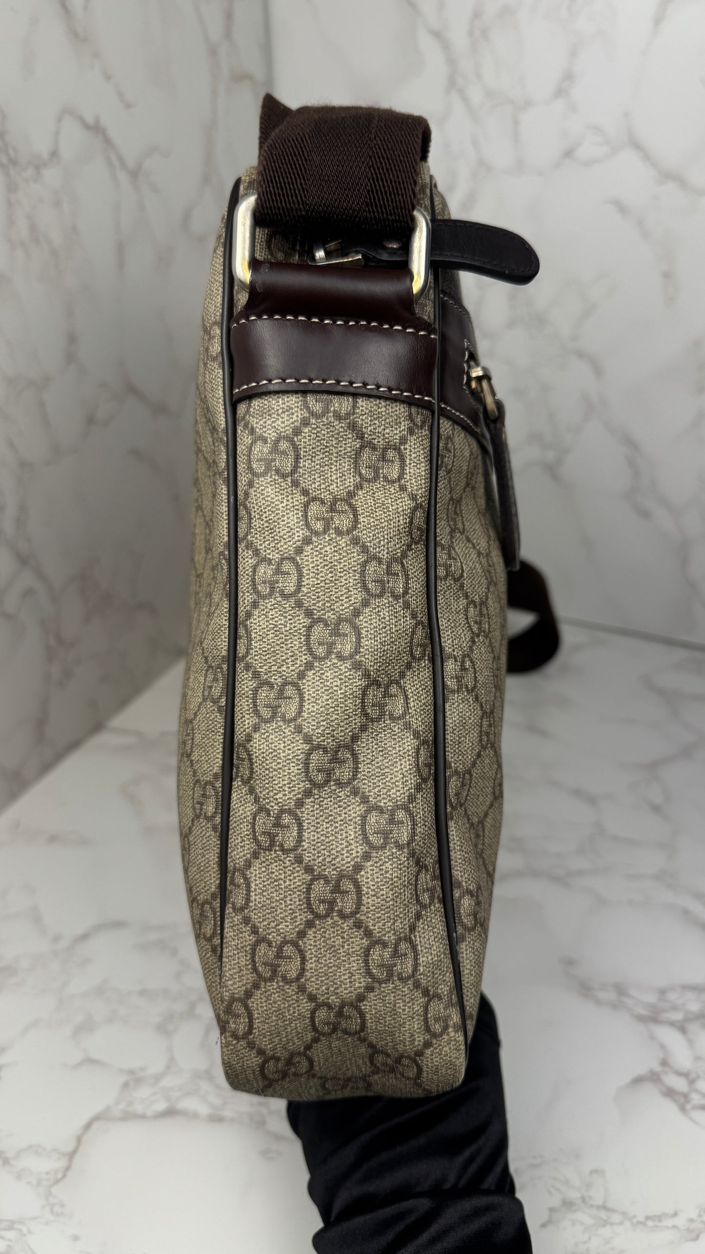 Gucci Front Zip Messenger Coated Canvas Brown