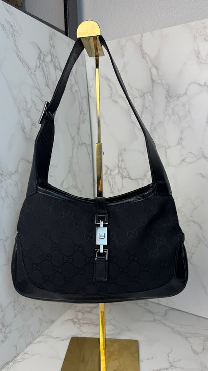 Gucci Jackie Hobo GG Canvas Shoulder Bag Black (Vintage)