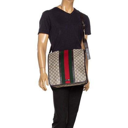 GUCCI Web Flap large Messenger GG Supreme Coated Canvas