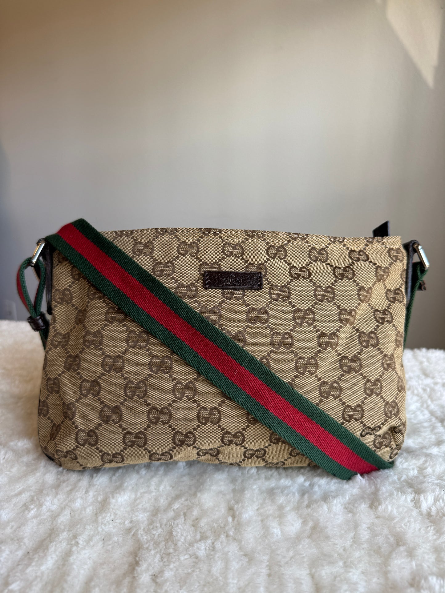 GUCCI Web Strap Camera GG Canvas Brown