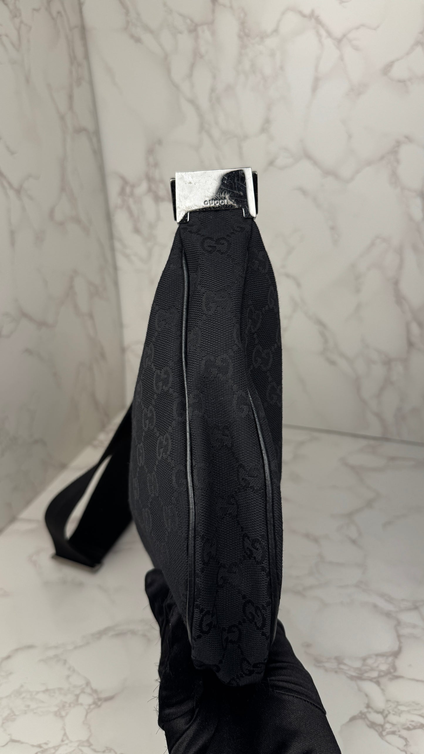 Gucci Half Moon Saddle Hobo and Crossbody GG Canvas  Black