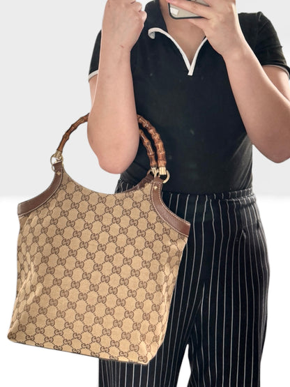 Gucci GG Canvas Top Handle Bamboo Brown